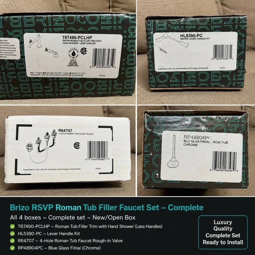 Brizo RSVP Roman Tub Filler Faucet Set Chrome T67490 HL5390 R64707 RP48904PC